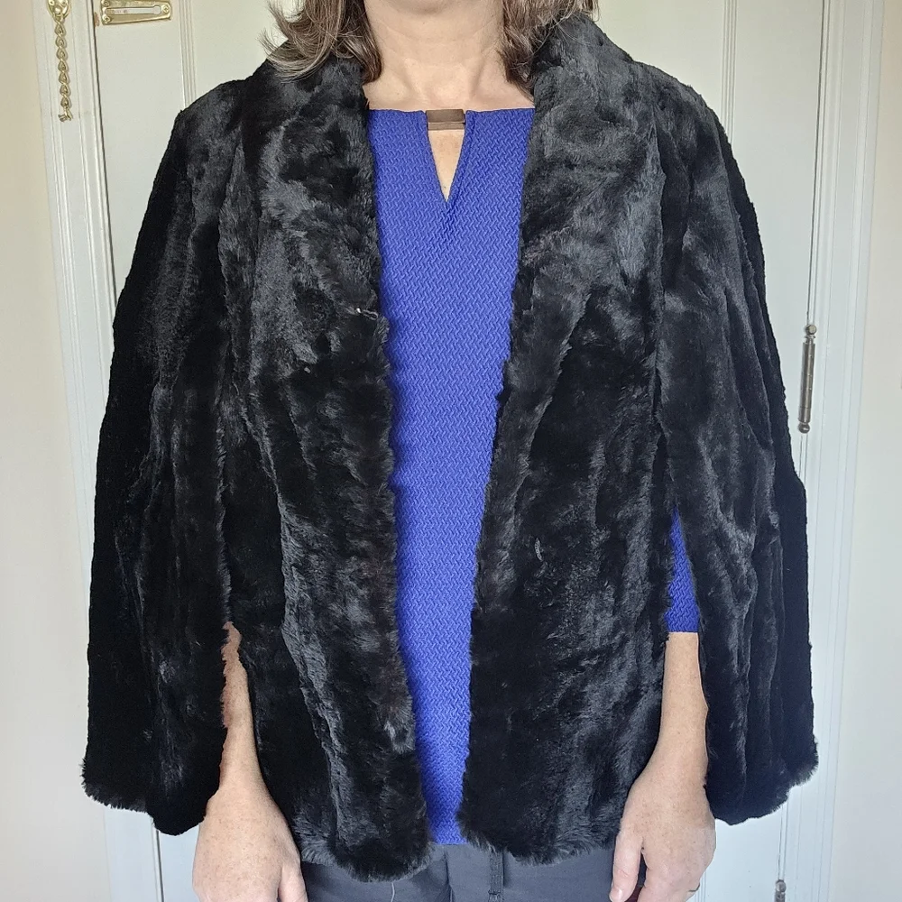 Vintage Sheared Fur Black Cape OS